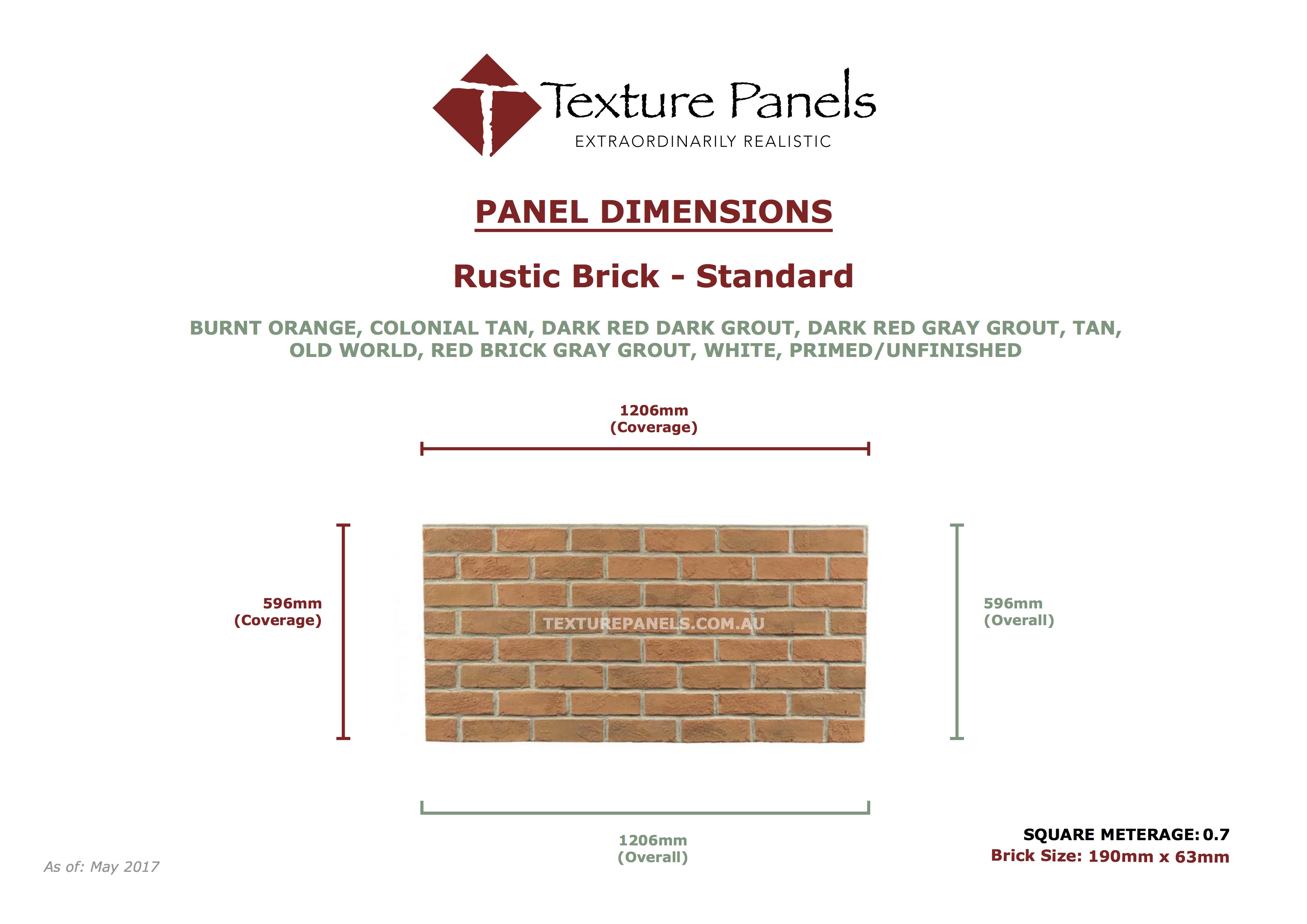 Rustic Brick Standard - Dimensions